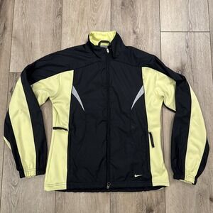 Vtg Nike Women's Black Yellow Reflective Mesh-Lined Windbreaker Jacket Sz M 8-10